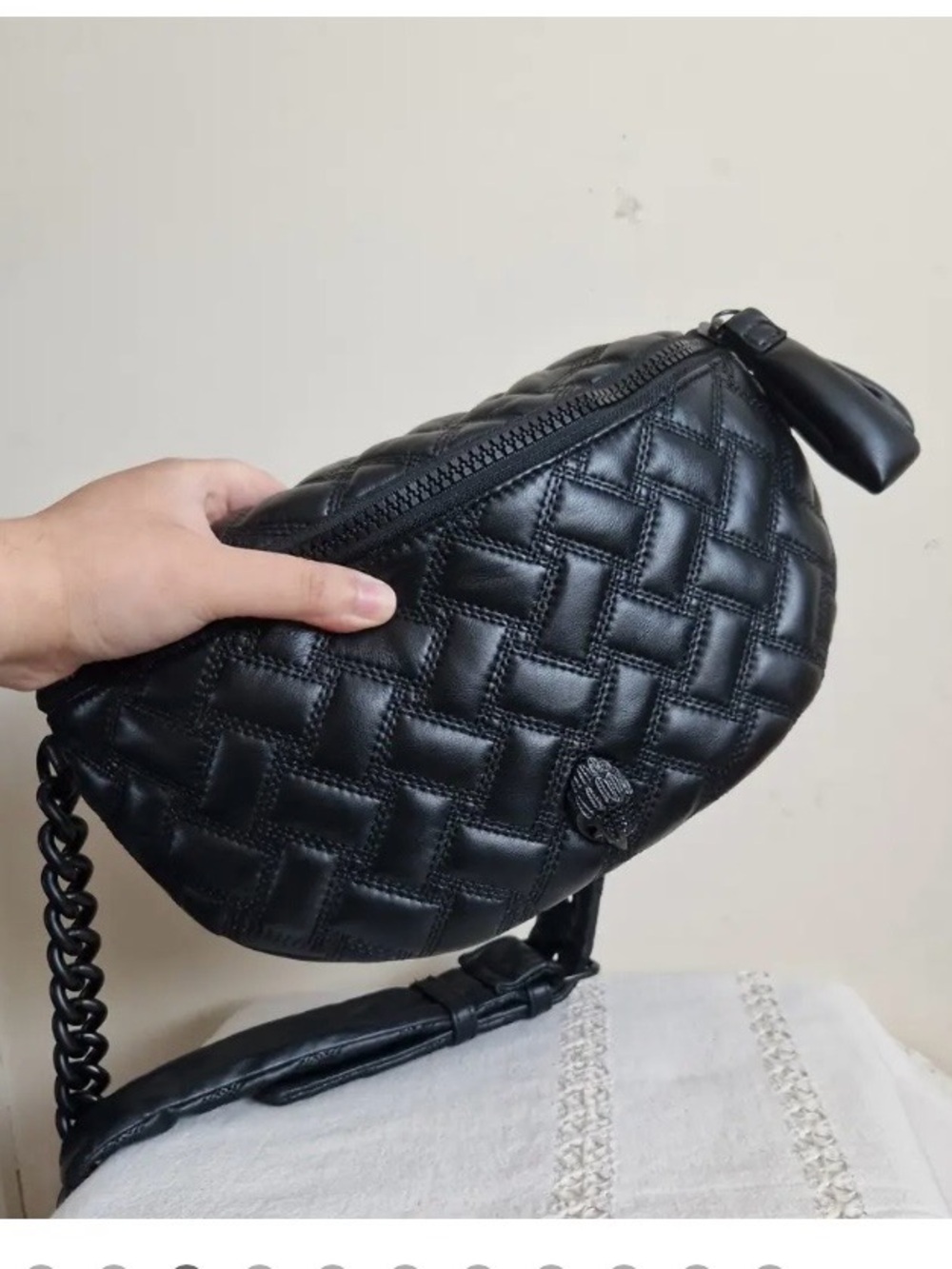 Kurt Geiger Black Quilted Lambskin Crossbody Belt Bag- gold hardware